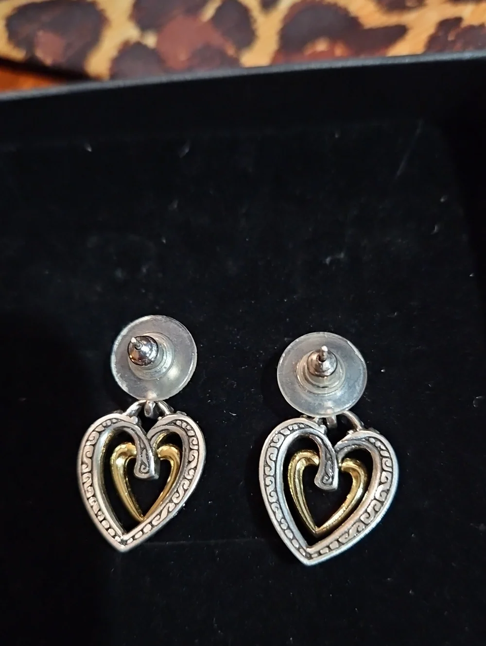 Brighton Silver & Gold-Tone Square Stud and Heart Drop Earrings - 2 Pair Set